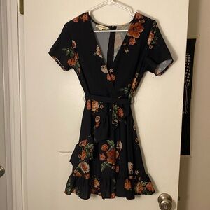 Navy blue floral mini dress, Size: S